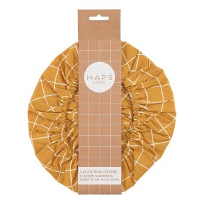 Bomuldscovers  Mustard Check  st med 3 stk.